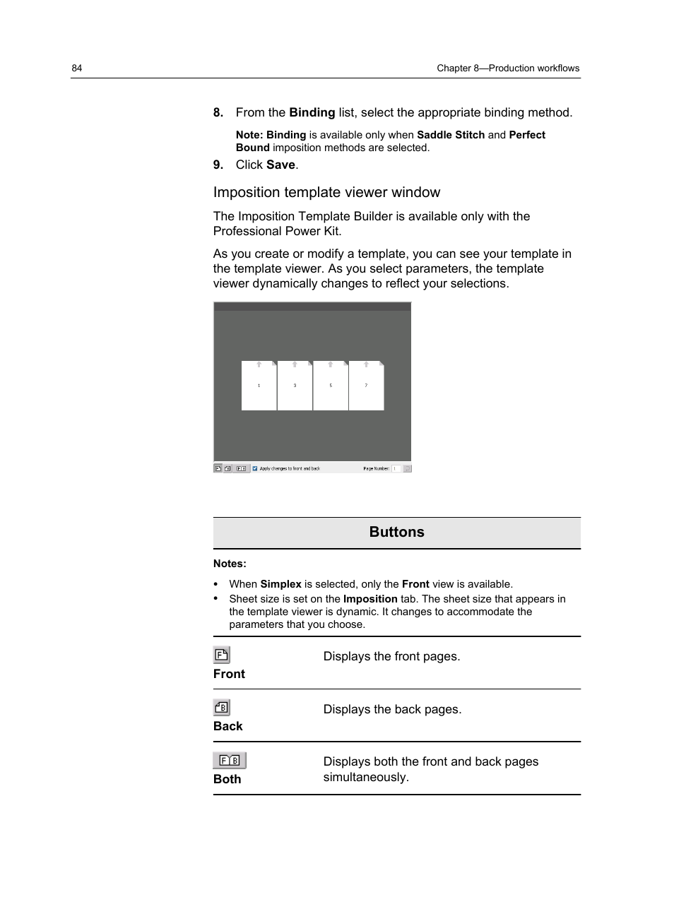 Imposition template viewer window, Buttons | Konica Minolta bizhub PRESS C7000 User Manual | Page 94 / 218