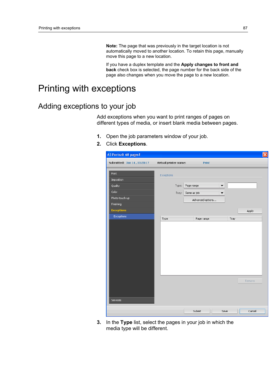Printing with exceptions, Adding exceptions to your job | Konica Minolta bizhub PRESS C7000 User Manual | Page 97 / 218