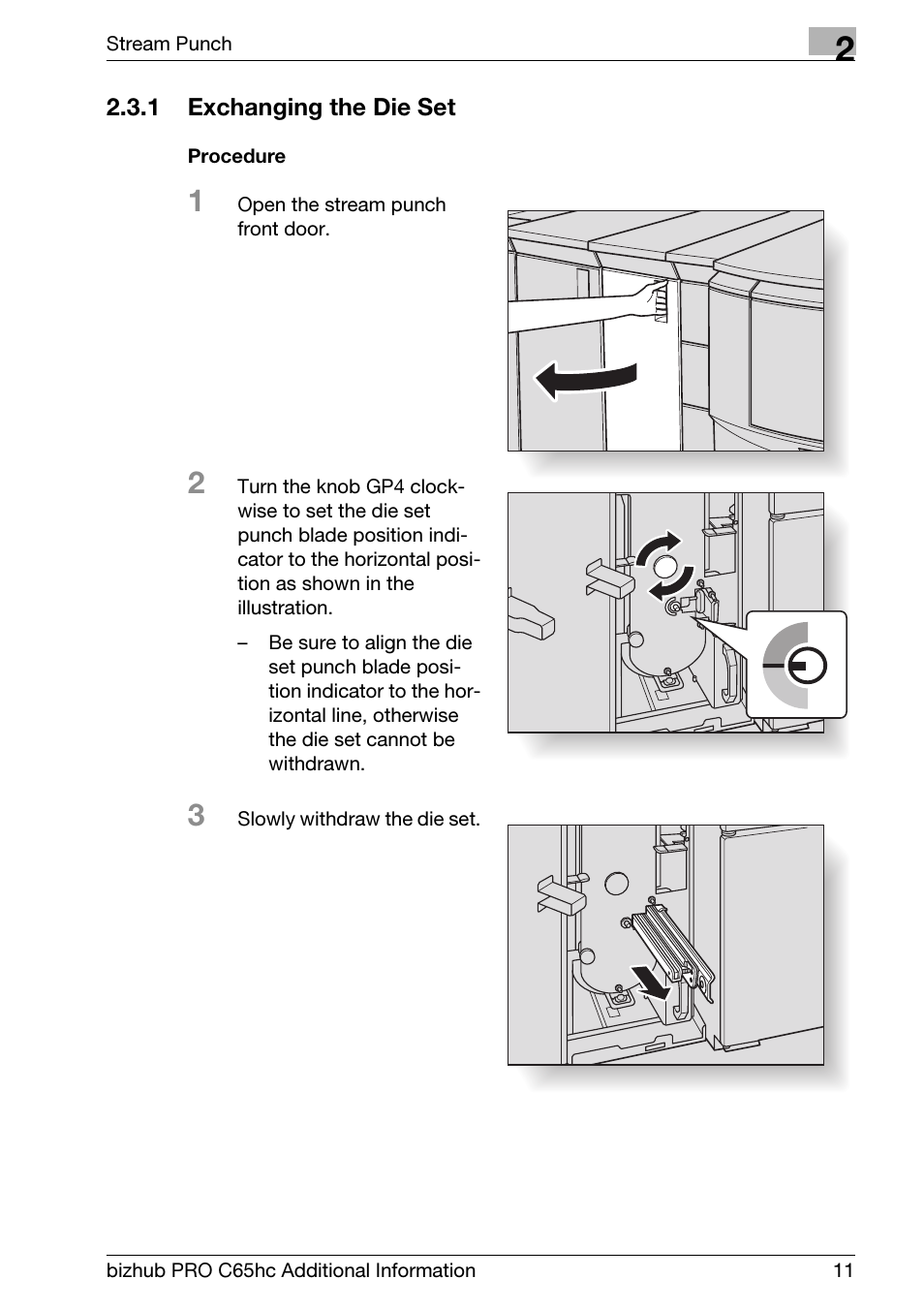 1 exchanging the die set, Exchanging the die set | Konica Minolta bizhub PRO C65hc User Manual | Page 15 / 24