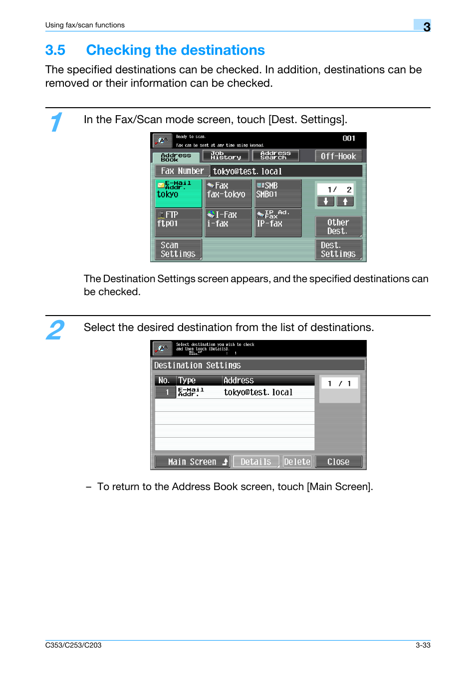 5 checking the destinations, 5 checking the destinations -33 | Konica Minolta bizhub C353 User Manual | Page 105 / 115