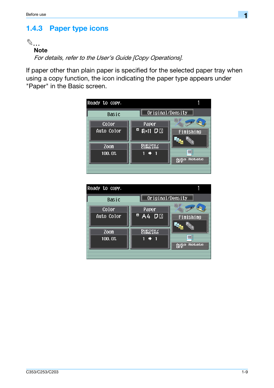 3 paper type icons, 3 paper type icons -9, 3 paper type icons 2 | Konica Minolta bizhub C353 User Manual | Page 15 / 115