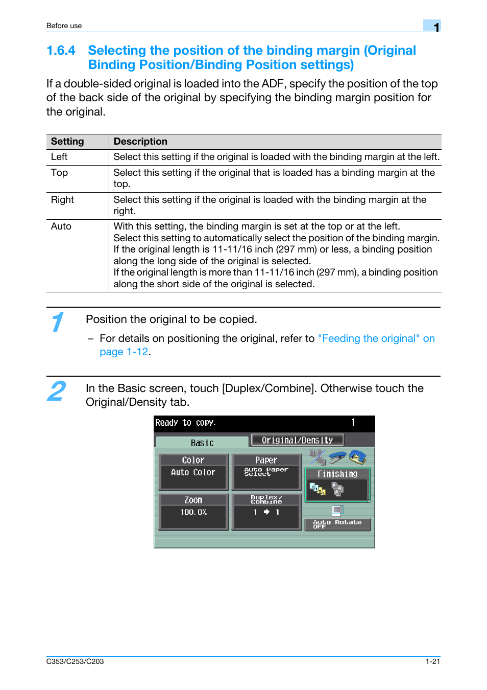 4 selecting the position of the binding margin | Konica Minolta bizhub C353 User Manual | Page 27 / 115