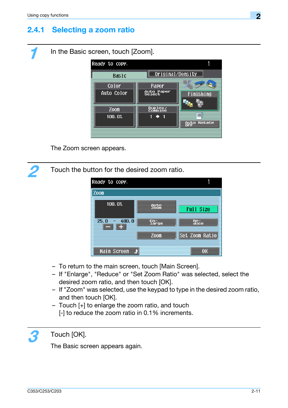 1 selecting a zoom ratio, 1 selecting a zoom ratio -11 | Konica Minolta bizhub C353 User Manual | Page 40 / 115