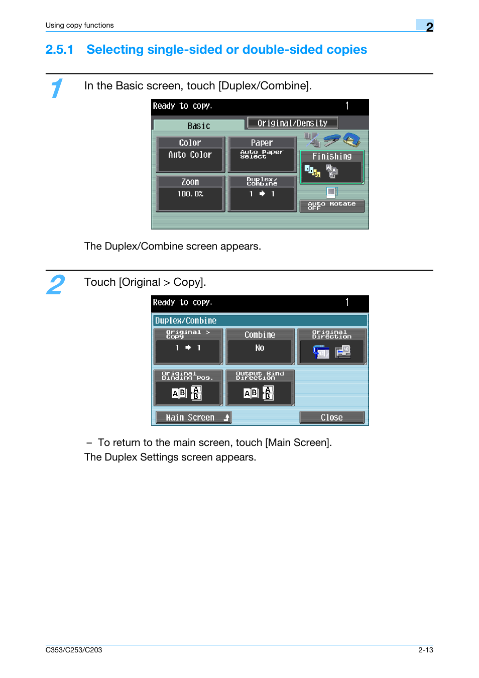 1 selecting single-sided or double-sided copies | Konica Minolta bizhub C353 User Manual | Page 42 / 115