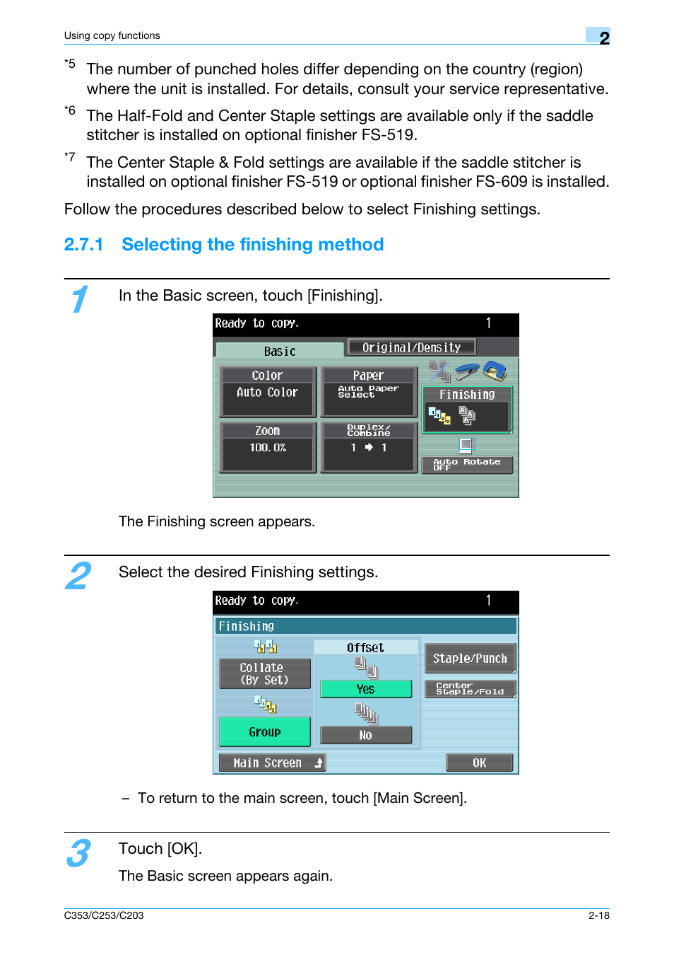 1 selecting the finishing method, 1 selecting the finishing method -18 | Konica Minolta bizhub C353 User Manual | Page 47 / 115