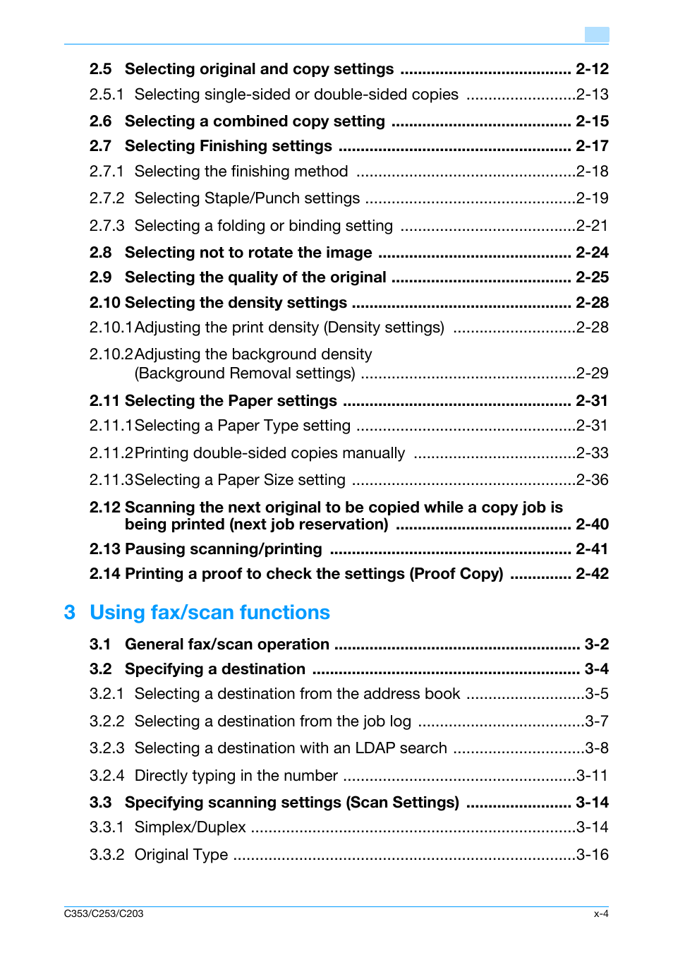 3 using fax/scan functions | Konica Minolta bizhub C353 User Manual | Page 5 / 115