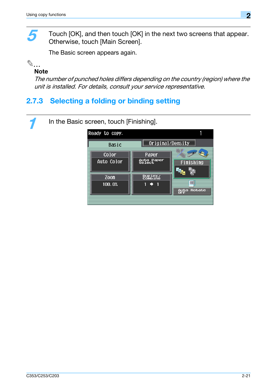 3 selecting a folding or binding setting, 3 selecting a folding or binding setting -21 | Konica Minolta bizhub C353 User Manual | Page 50 / 115