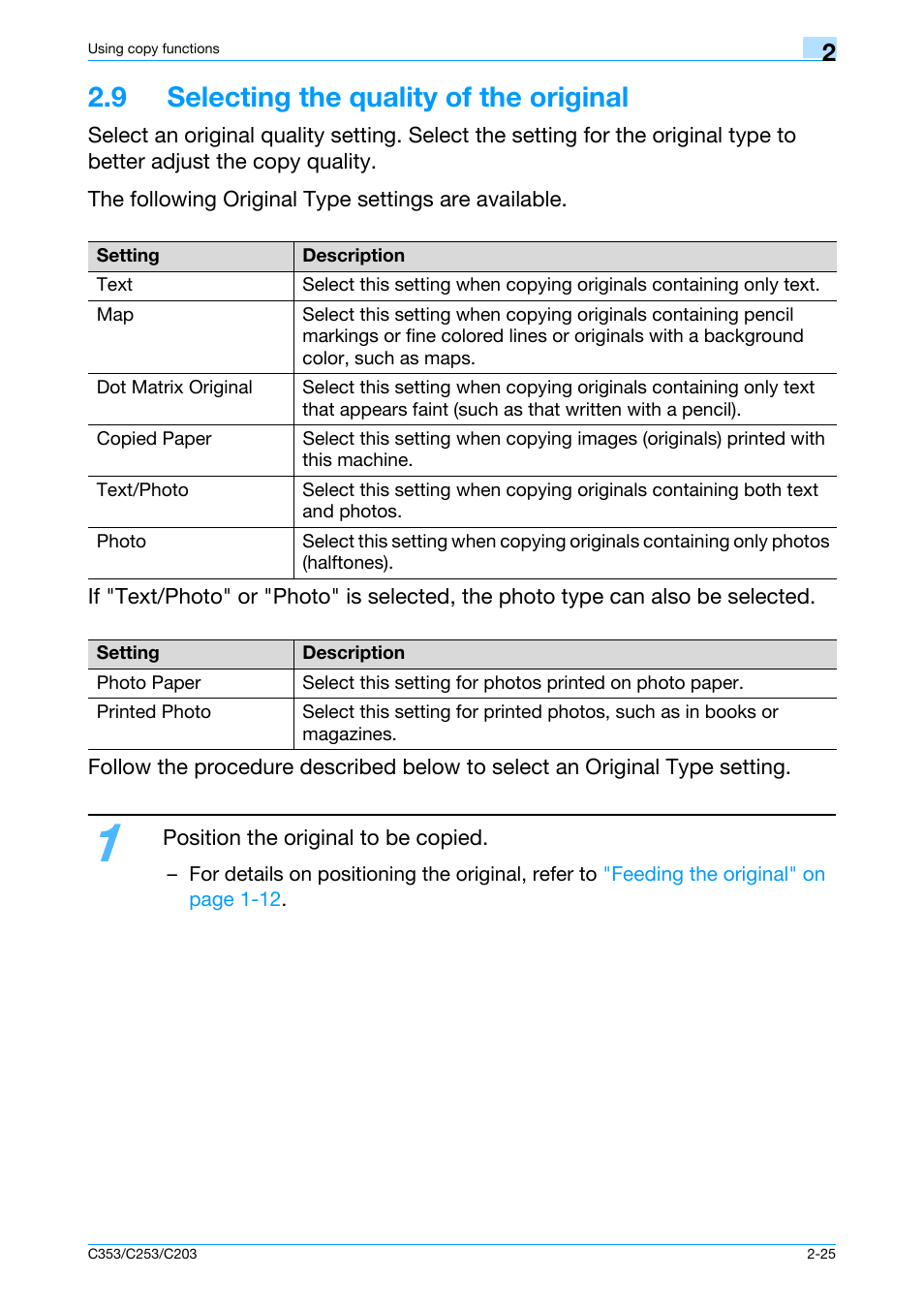 9 selecting the quality of the original, 9 selecting the quality of the original -25, Iginal image quality, refer to | Konica Minolta bizhub C353 User Manual | Page 54 / 115