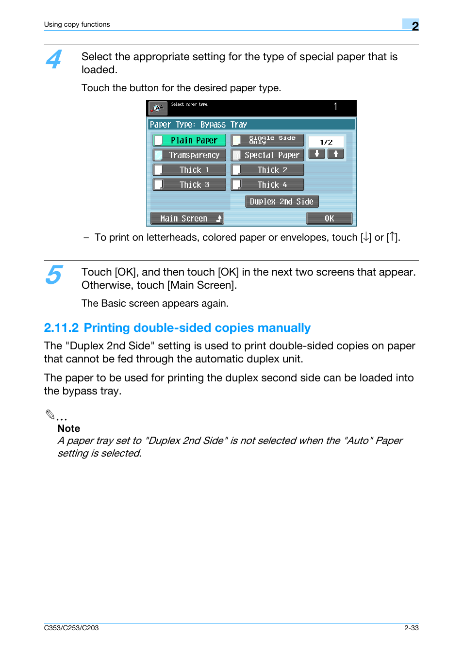 2 printing double-sided copies manually, 2printing double-sided copies manually -33 | Konica Minolta bizhub C353 User Manual | Page 62 / 115