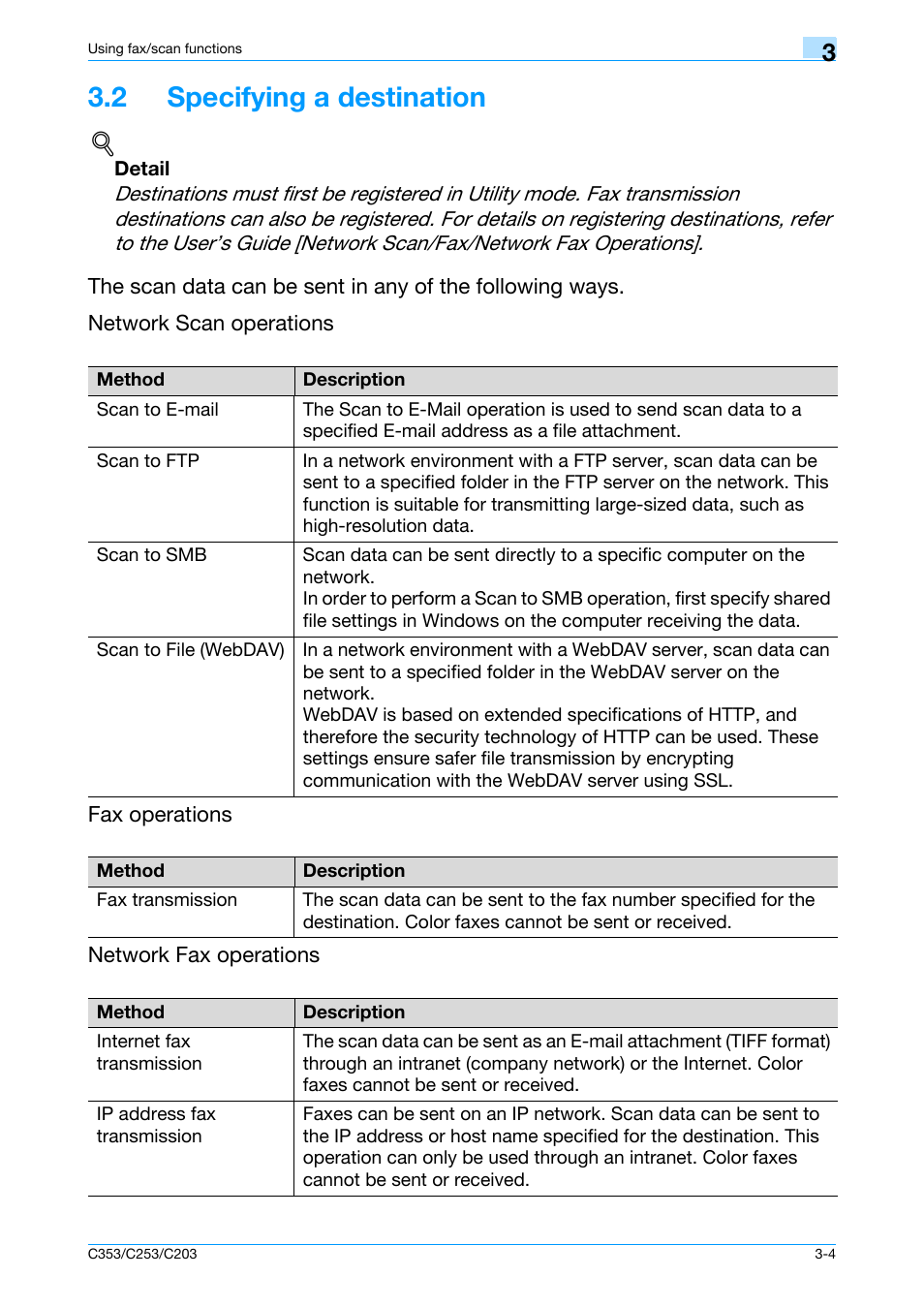 2 specifying a destination, 2 specifying a destination -4, G destinations, refer to | Konica Minolta bizhub C353 User Manual | Page 76 / 115