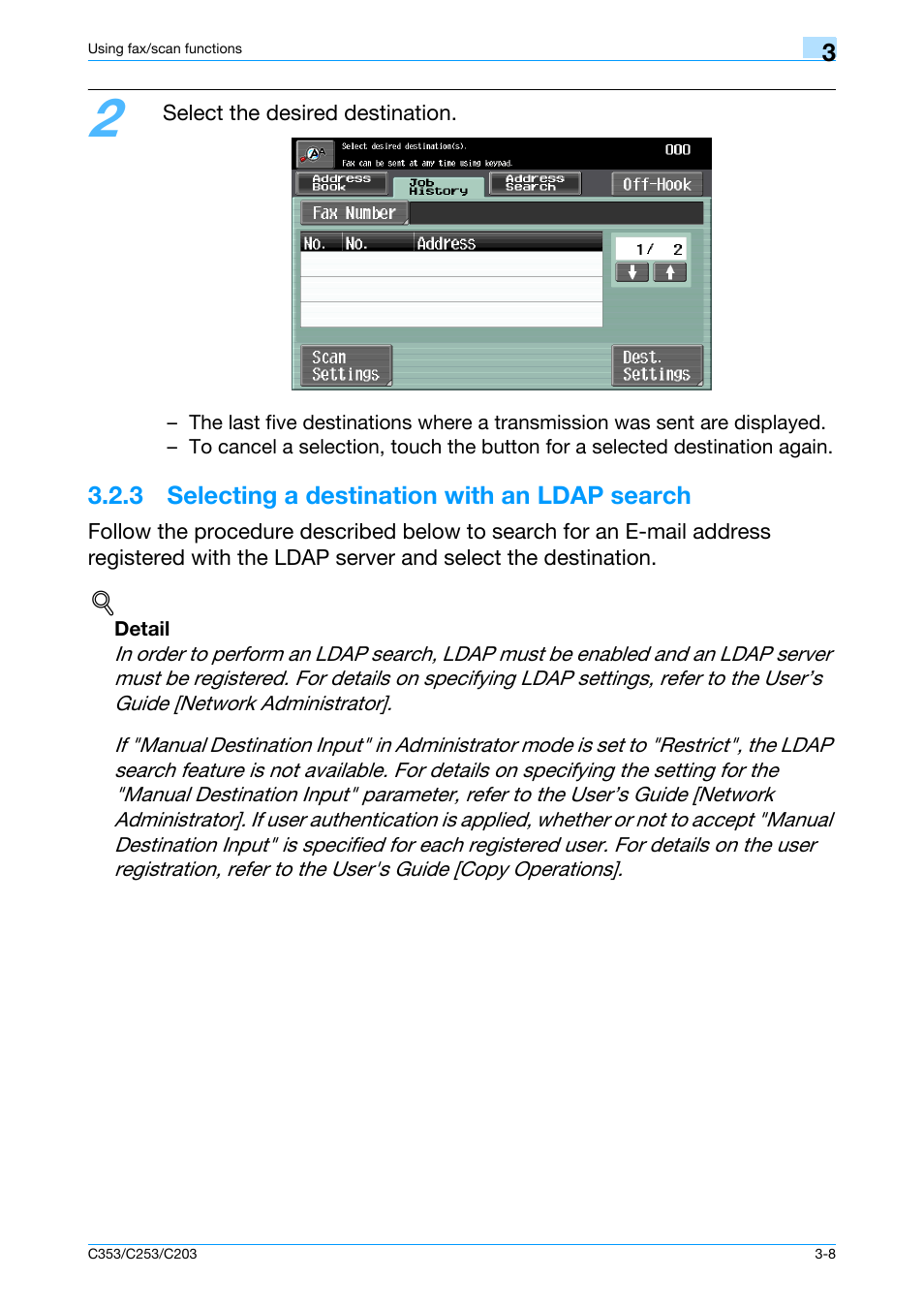 3 selecting a destination with an ldap search, 3 selecting a destination with an ldap search -8 | Konica Minolta bizhub C353 User Manual | Page 80 / 115