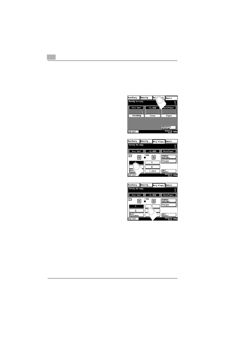 3 original>copy functions, Select copying mode | Konica Minolta Di351f User Manual | Page 28 / 62