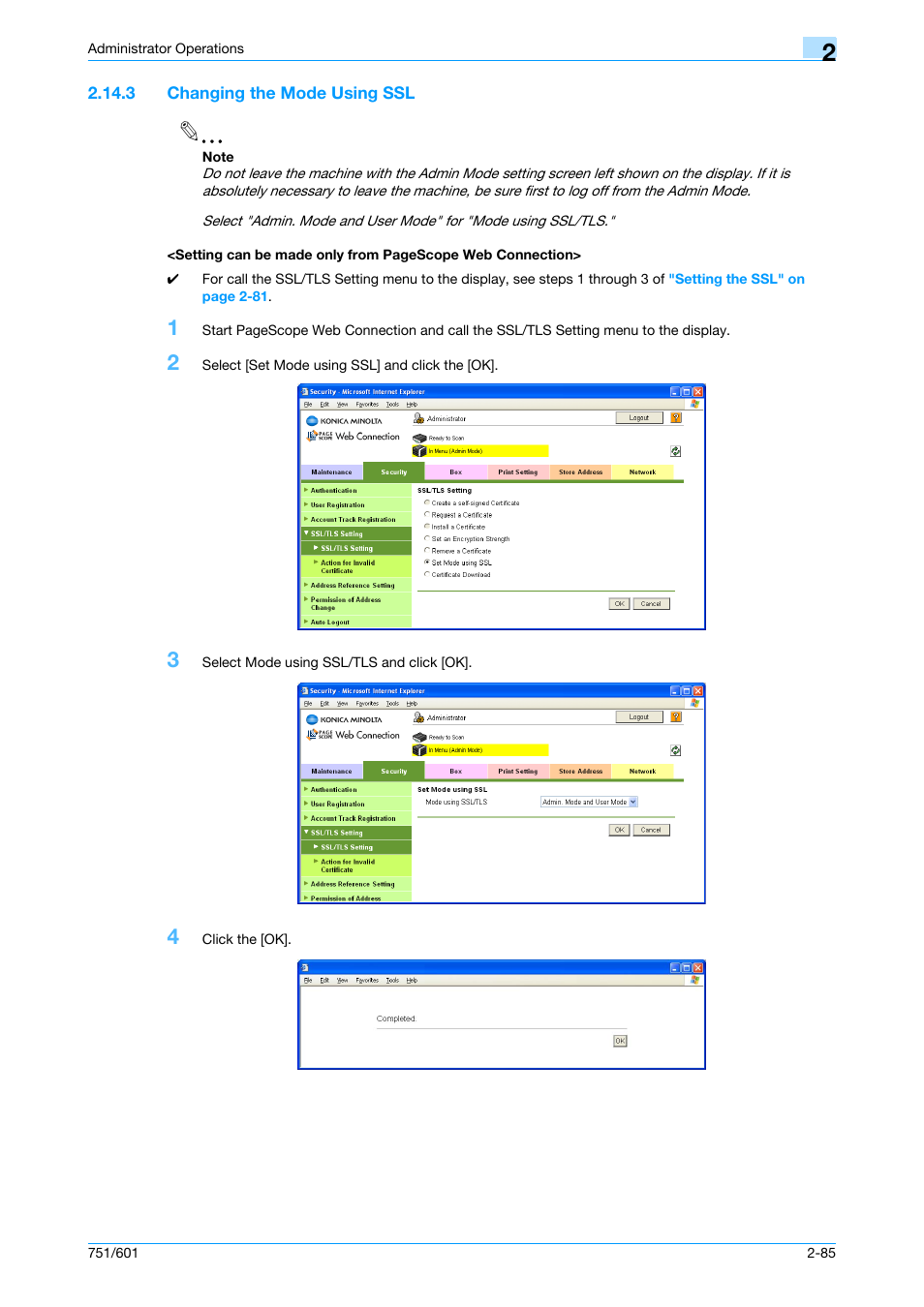 3 changing the mode using ssl | Konica Minolta bizhub 751 User Manual | Page 101 / 199