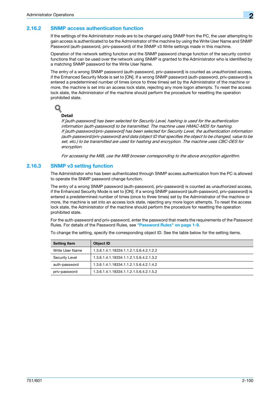 2 snmp access authentication function, 3 snmp v3 setting function, Snmp access authentication function -100 | Snmp v3 setting function -100 | Konica Minolta bizhub 751 User Manual | Page 116 / 199