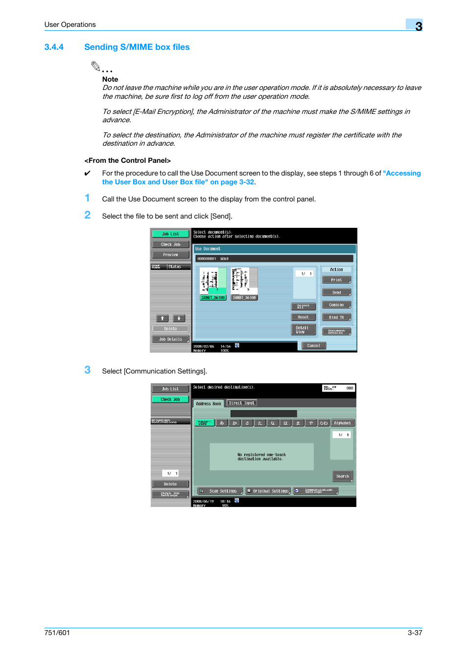4 sending s/mime box files, From the control panel | Konica Minolta bizhub 751 User Manual | Page 163 / 199