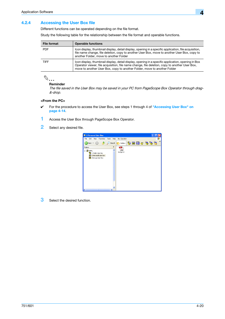 4 accessing the user box file, From the pc, Accessing the user box file -20 <from the pc> -20 | Konica Minolta bizhub 751 User Manual | Page 187 / 199