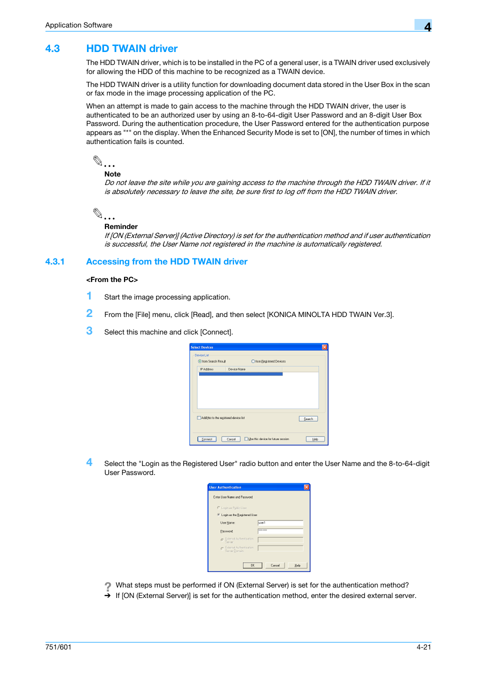 3 hdd twain driver, 1 accessing from the hdd twain driver, From the pc | Hdd twain driver -21 | Konica Minolta bizhub 751 User Manual | Page 188 / 199