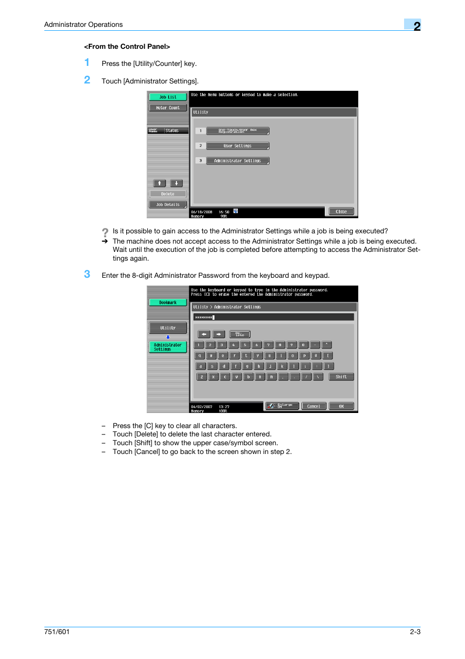 From the control panel, From the control panel> -3 | Konica Minolta bizhub 751 User Manual | Page 19 / 199