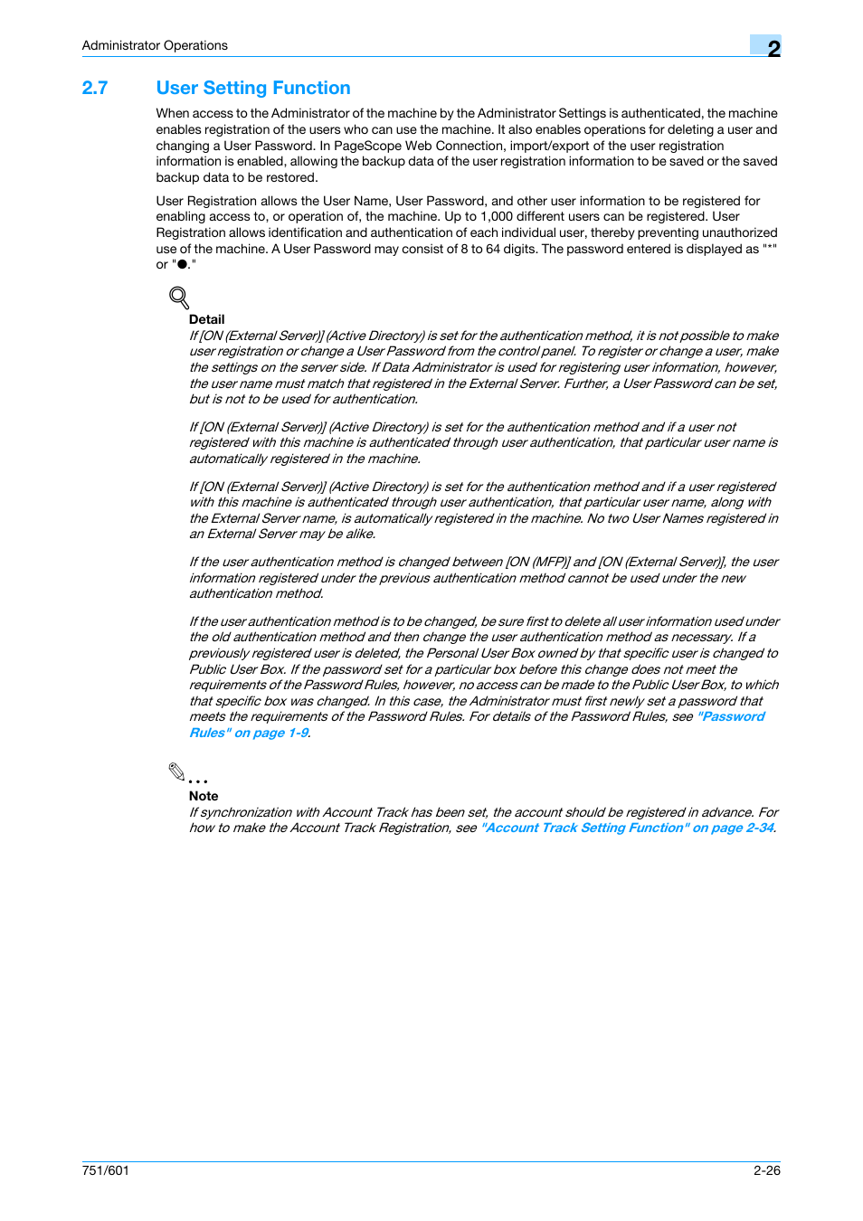 7 user setting function, User setting function -26 | Konica Minolta bizhub 751 User Manual | Page 42 / 199