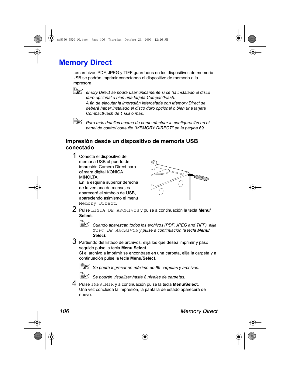 Memory direct, Memory direct 106 | Konica Minolta magicolor 5550 User Manual | Page 120 / 304