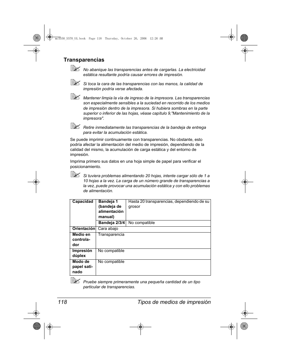 Transparencias, Transparencias 118 | Konica Minolta magicolor 5550 User Manual | Page 132 / 304