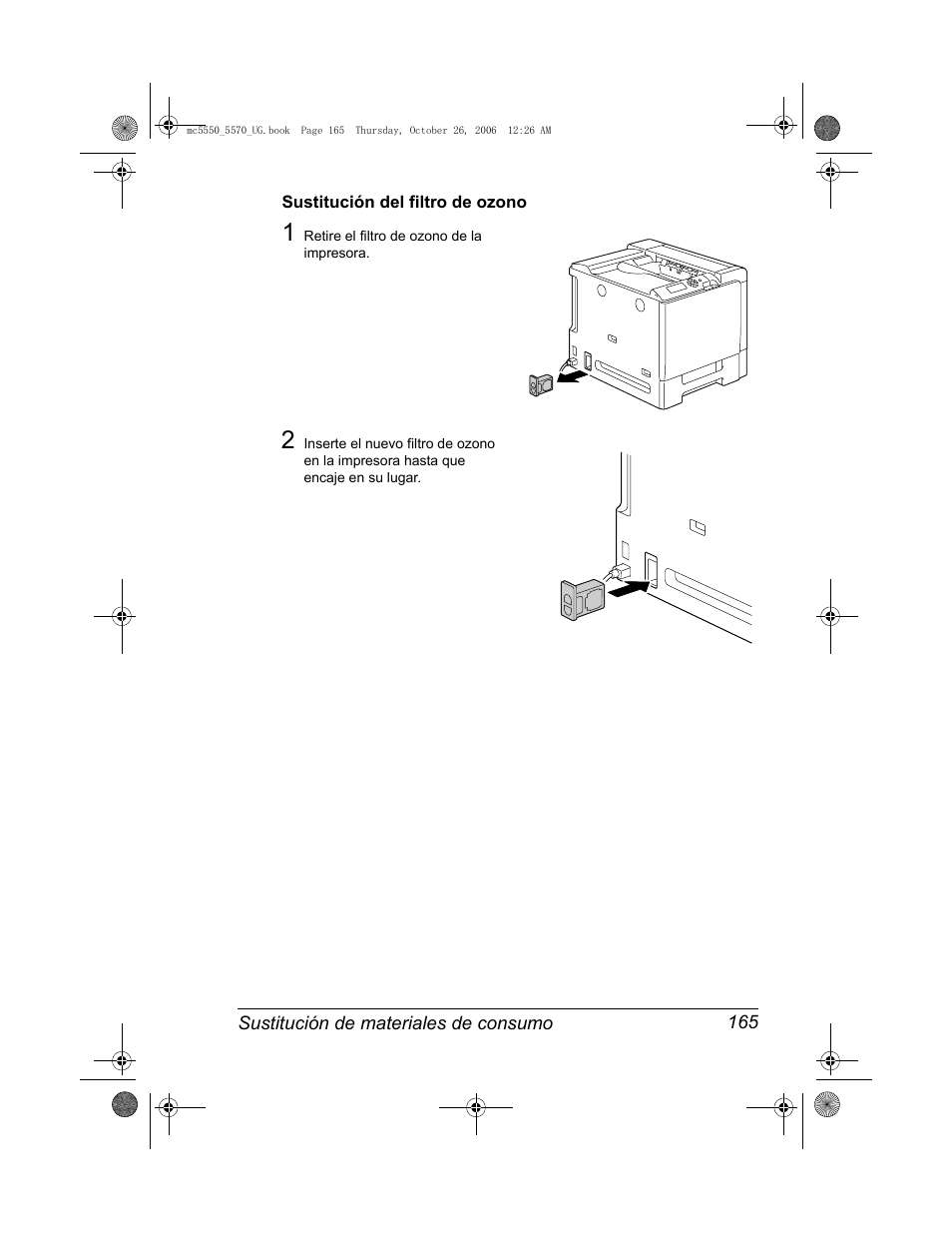 Sustitución del filtro de ozono, Sustitución del filtro de ozono 165 | Konica Minolta magicolor 5550 User Manual | Page 179 / 304