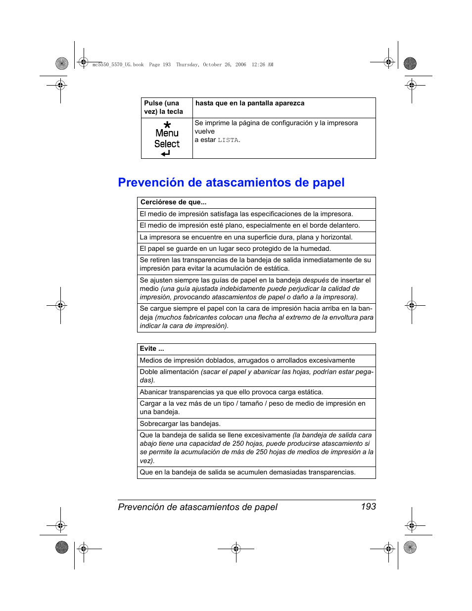 Prevención de atascamientos de papel, Prevención de atascamientos de papel 193 | Konica Minolta magicolor 5550 User Manual | Page 207 / 304
