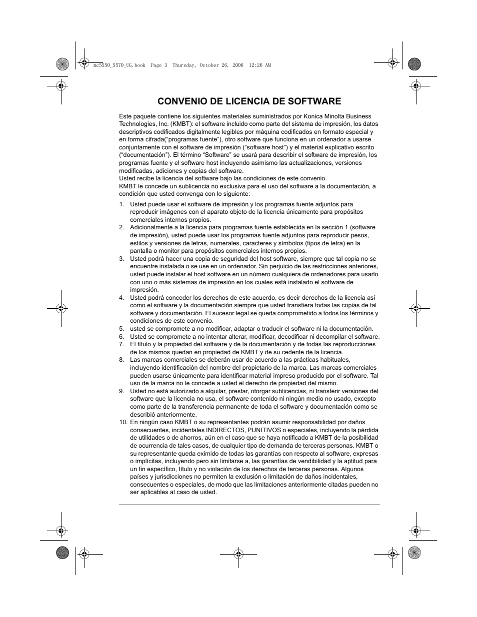 Convenio de licencia de software | Konica Minolta magicolor 5550 User Manual | Page 3 / 304