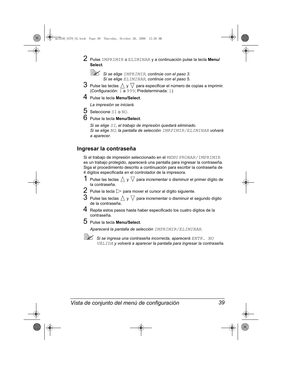 Ingresar la contraseña, Ingresar la contraseña 39 | Konica Minolta magicolor 5550 User Manual | Page 53 / 304