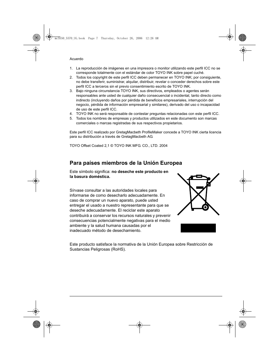 Para países miembros de la unión europea | Konica Minolta magicolor 5550 User Manual | Page 7 / 304