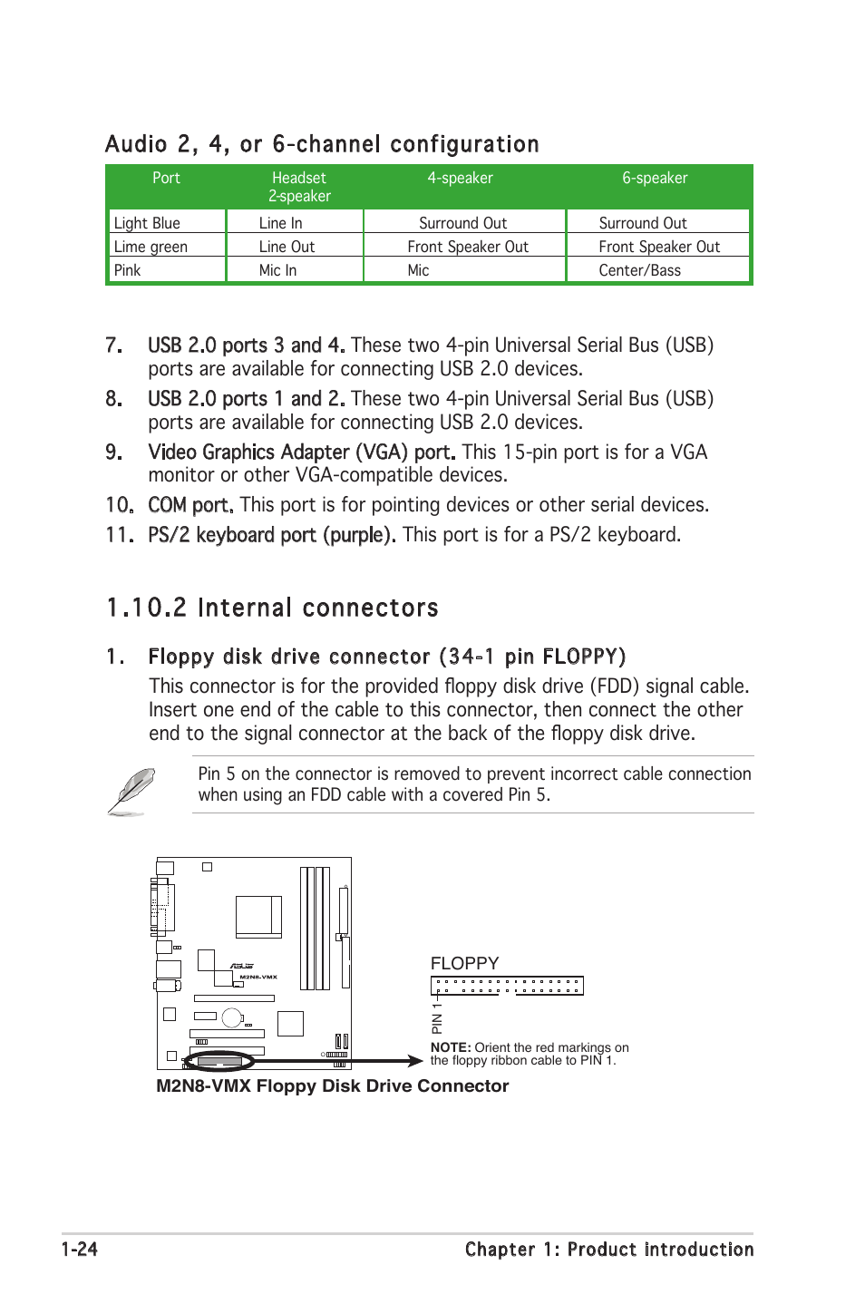2 internal connectors, Audio 2, 4, or 6-channel configuration | Asus M2N8-VMX User Manual | Page 36 / 90