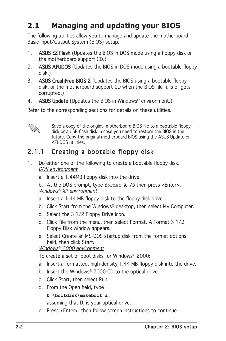 1 managing and updating your bios, 1 creating a bootable floppy disk | Asus M2N8-VMX User Manual | Page 46 / 90