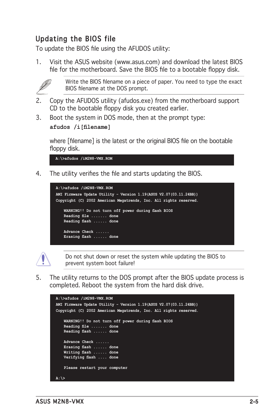 Updating the bios file | Asus M2N8-VMX User Manual | Page 49 / 90