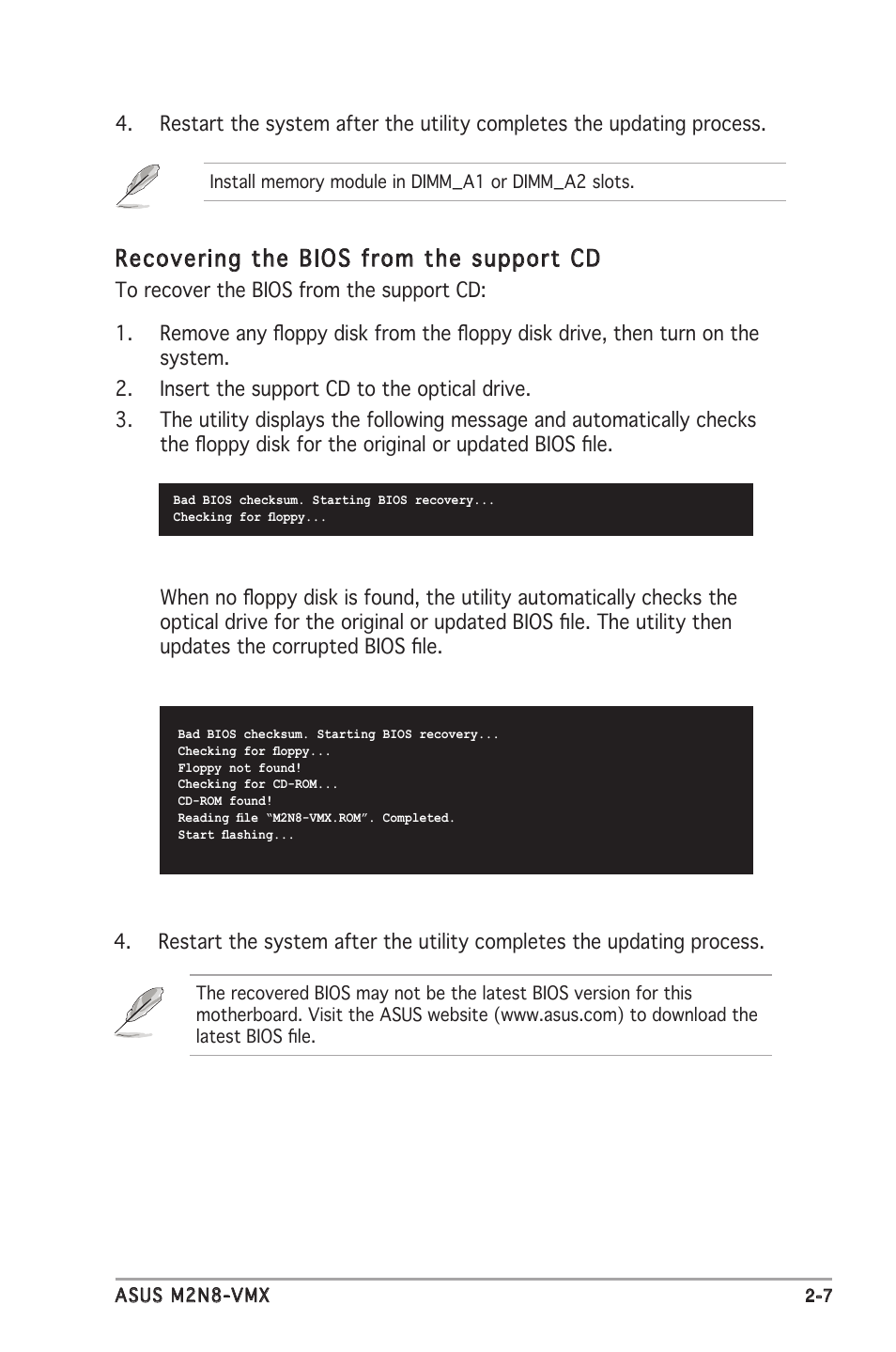 Recovering the bios from the support cd | Asus M2N8-VMX User Manual | Page 51 / 90