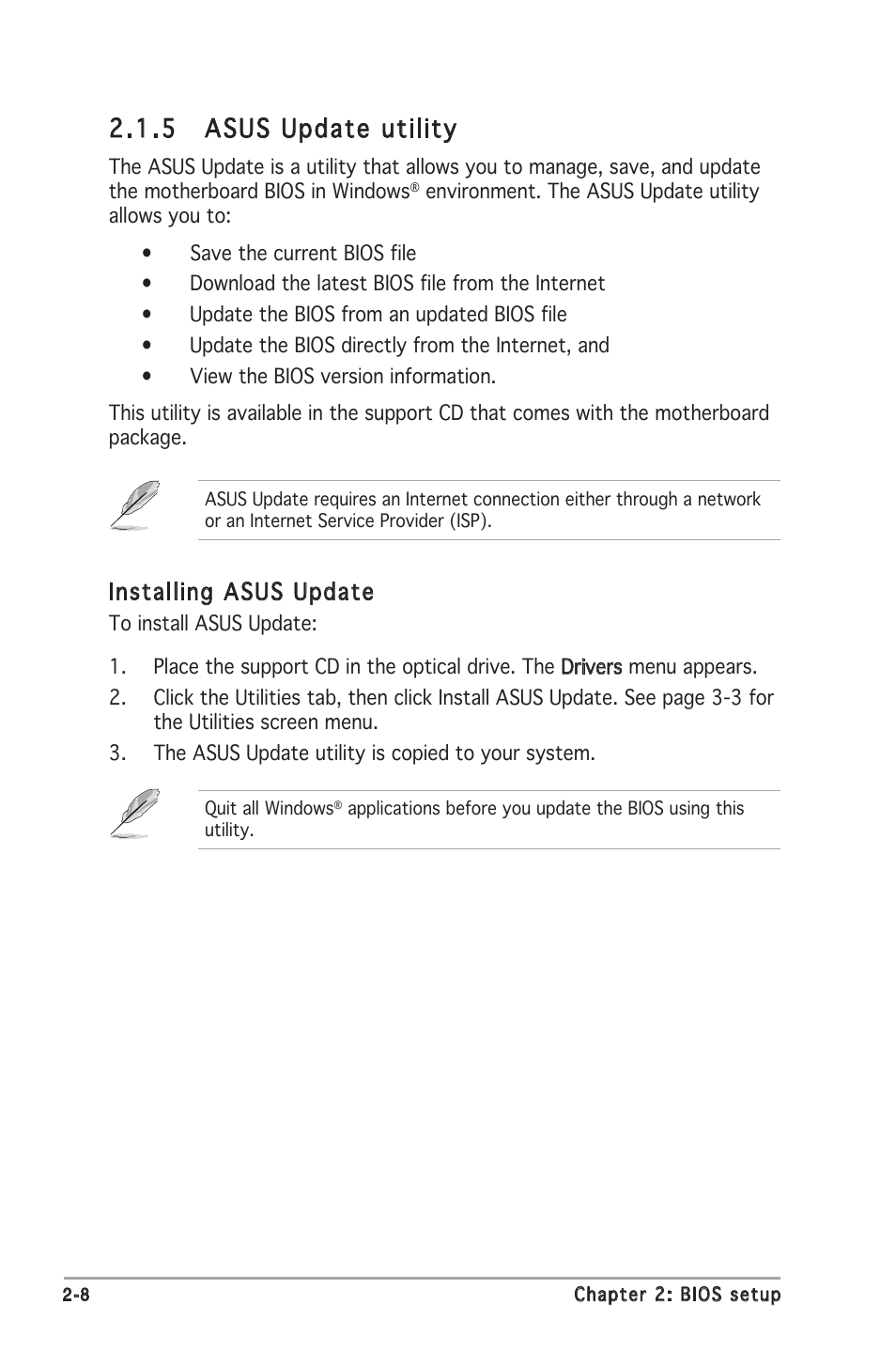 5 asus update utility, Installing asus update | Asus M2N8-VMX User Manual | Page 52 / 90