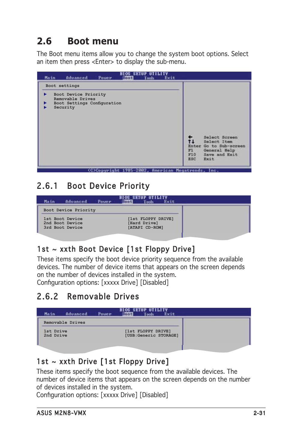 6 boot menu, 1 boot device priority, 2 removable drives | 1st ~ xxth boot device [1st floppy drive, 1st ~ xxth drive [1st floppy drive | Asus M2N8-VMX User Manual | Page 75 / 90