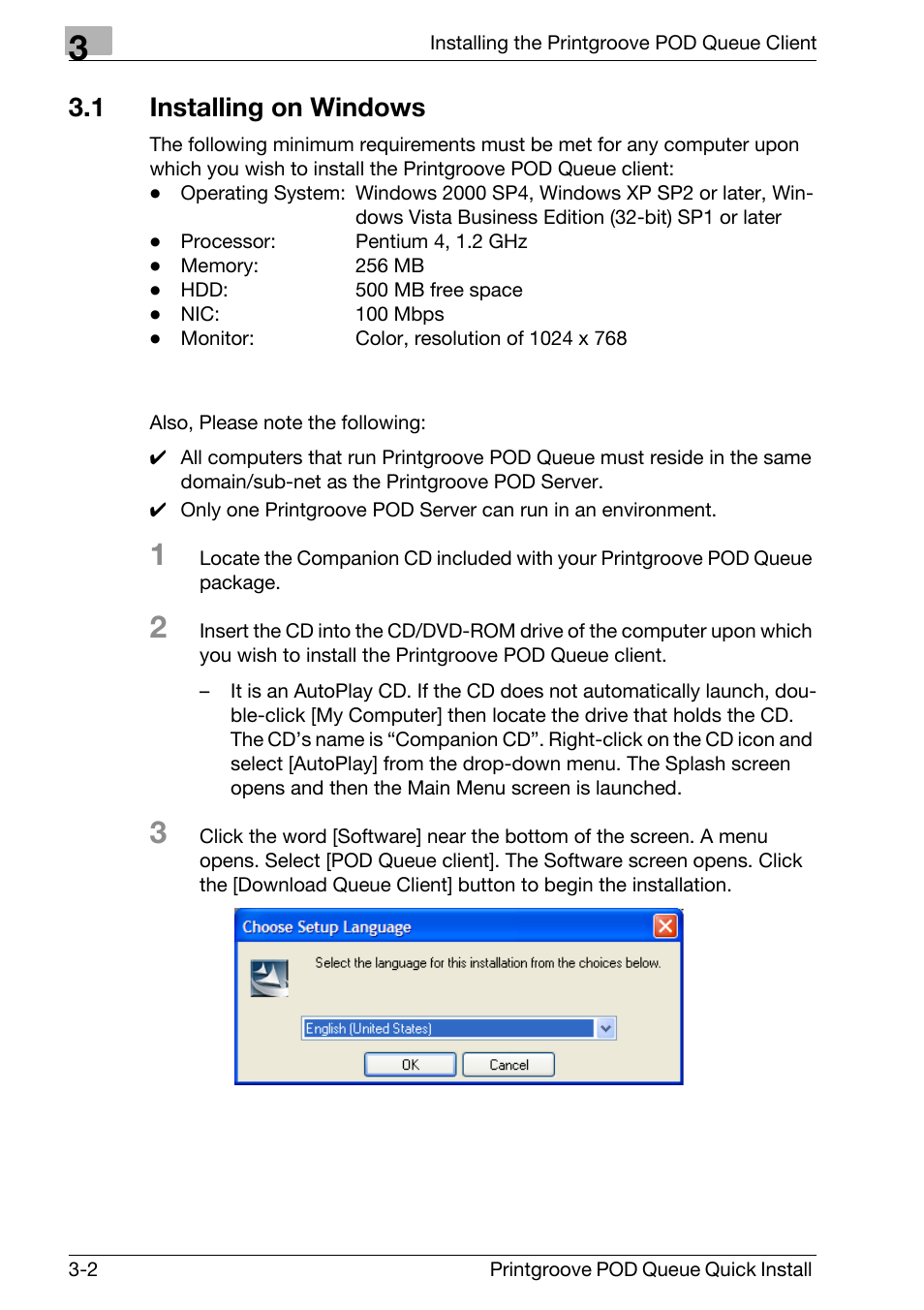 1 installing on windows, Installing on windows -2 | Konica Minolta Printgroove User Manual | Page 15 / 56