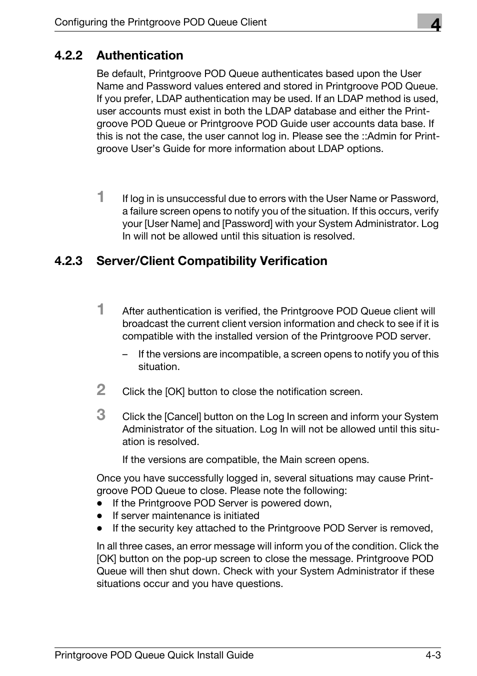 Authentication -3, Server/client compatibility verification -3 | Konica Minolta Printgroove User Manual | Page 24 / 56