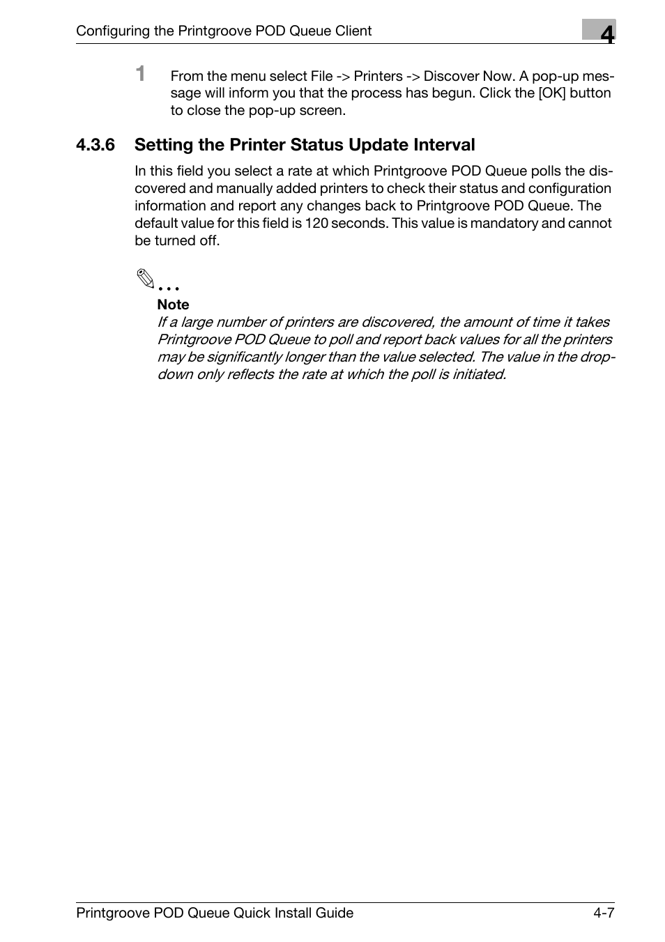 Setting the printer status update interval -7 | Konica Minolta Printgroove User Manual | Page 28 / 56