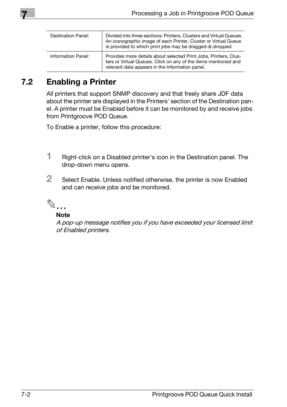 2 enabling a printer, Enabling a printer -2 | Konica Minolta Printgroove User Manual | Page 49 / 56