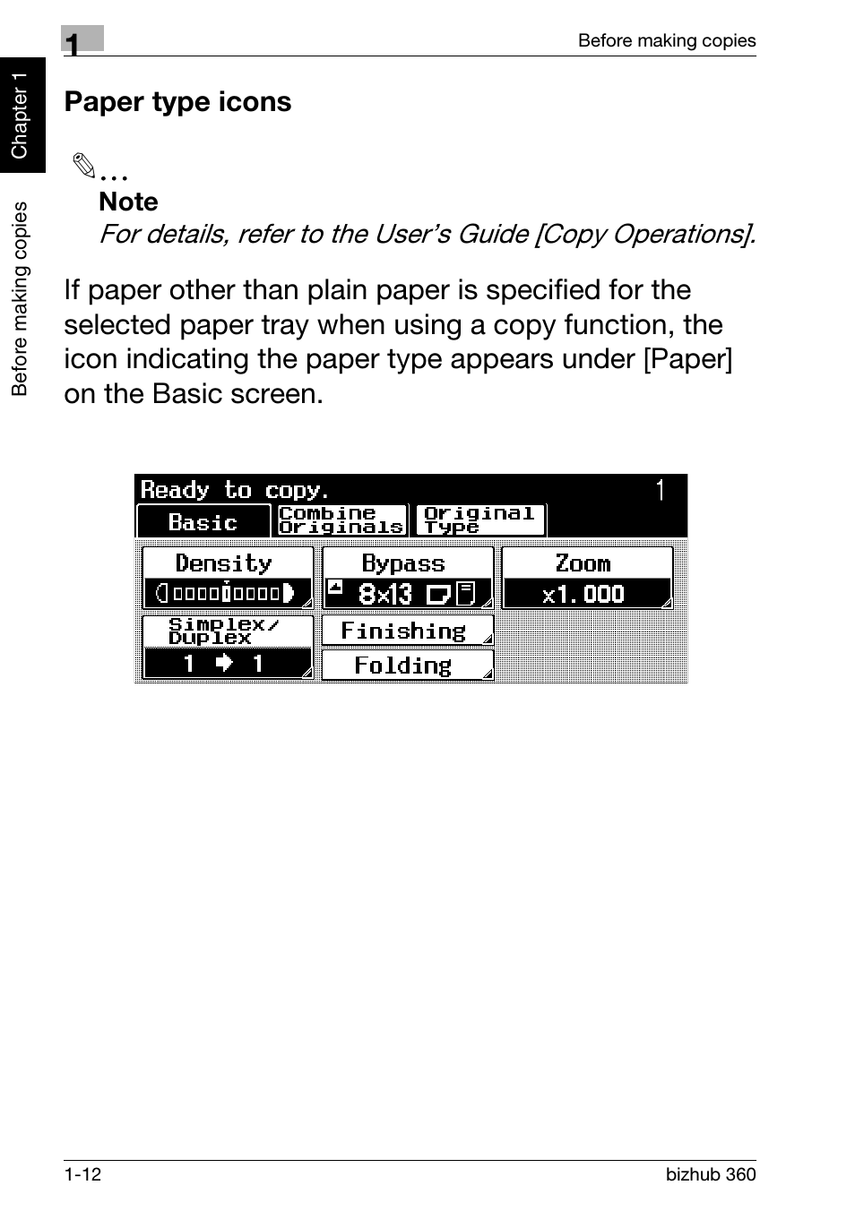 Paper type icons, Paper type icons -12 | Konica Minolta bizhub 360 User Manual | Page 24 / 152