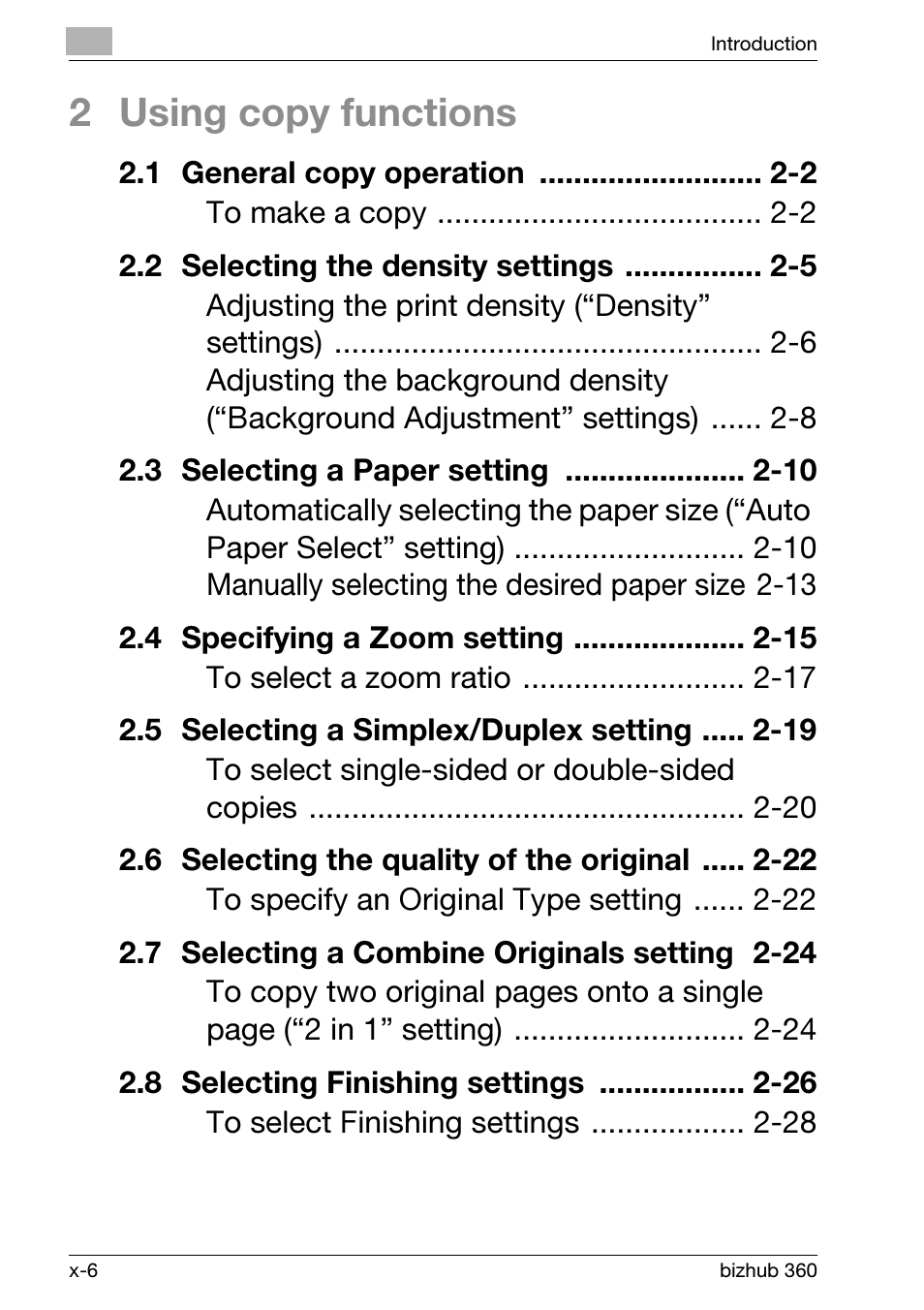 2 using copy functions | Konica Minolta bizhub 360 User Manual | Page 8 / 152