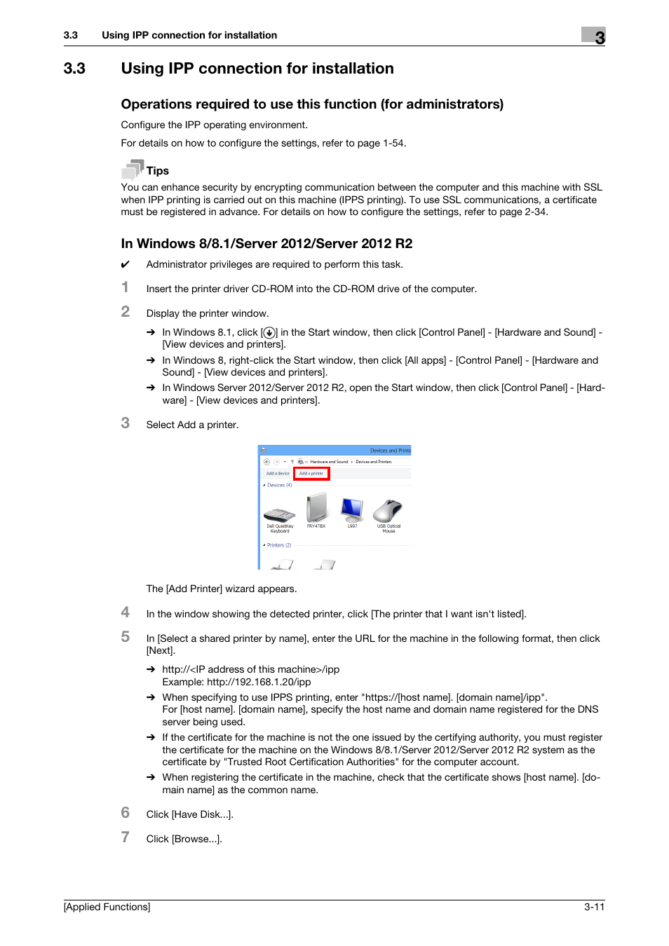 3 using ipp connection for installation, In windows 8/8.1/server 2012/server 2012 r2 | Konica Minolta bizhub C3350 User Manual | Page 119 / 153