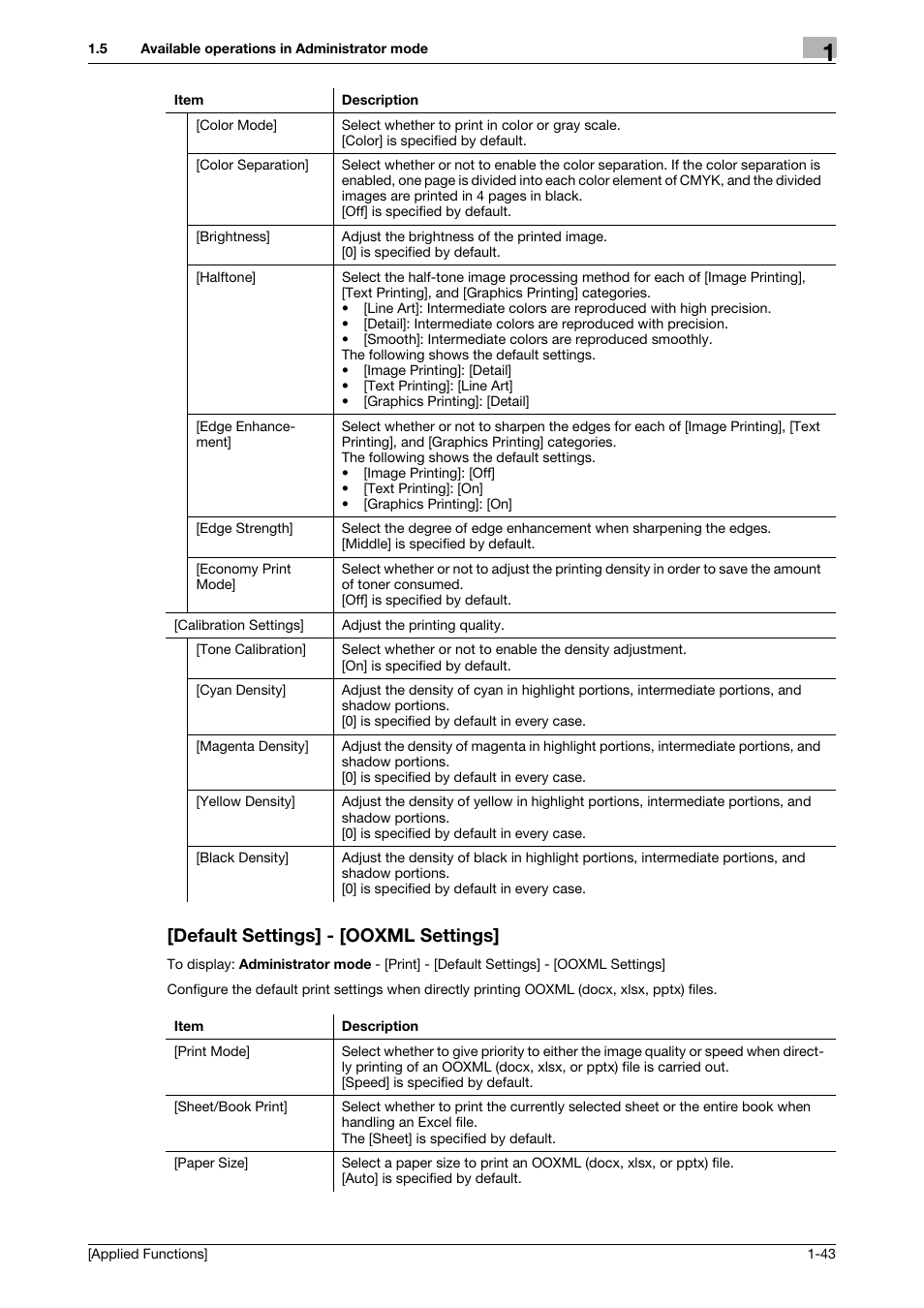 Default settings] - [ooxml settings, Default settings] - [ooxml settings] -43 | Konica Minolta bizhub C3350 User Manual | Page 49 / 153