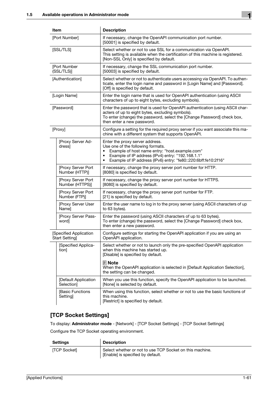 Tcp socket settings, Tcp socket settings] -61 | Konica Minolta bizhub C3350 User Manual | Page 67 / 153