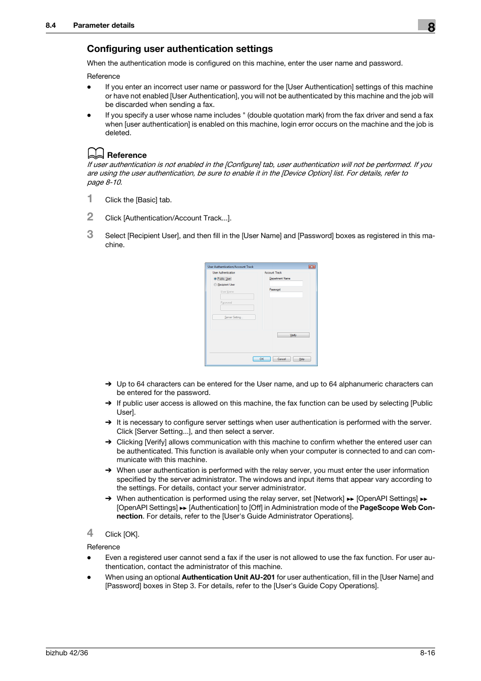 Configuring user authentication settings, Configuring user authentication settings -16 | Konica Minolta bizhub 36 User Manual | Page 111 / 195