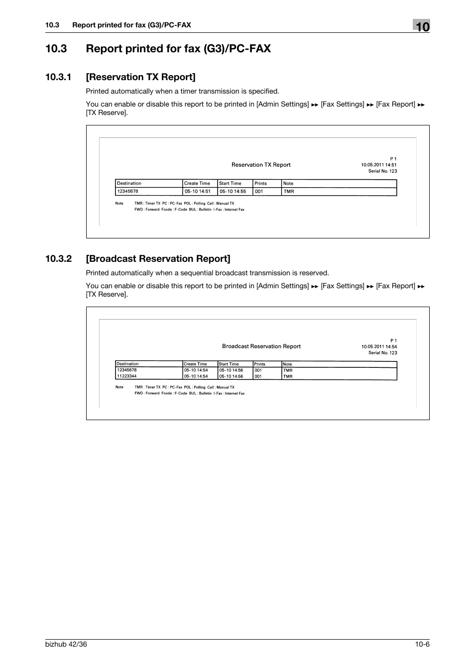3 report printed for fax (g3)/pc-fax, 1 [reservation tx report, 2 [broadcast reservation report | Report printed for fax (g3)/pc-fax -6, Reservation tx report] -6, Broadcast reservation report] -6 | Konica Minolta bizhub 36 User Manual | Page 134 / 195