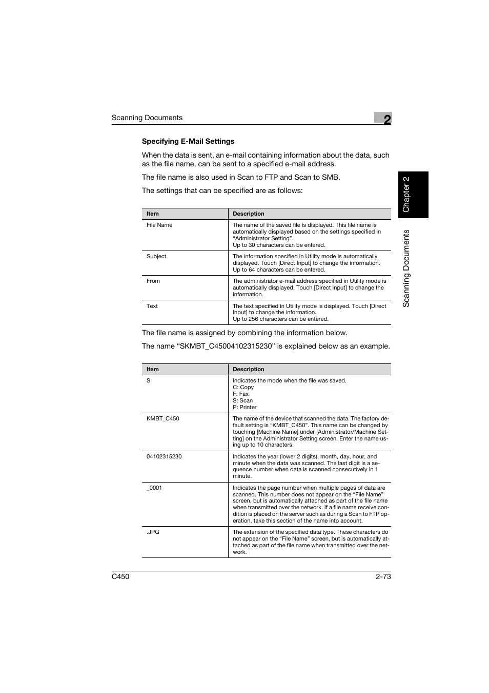 Specifying e-mail settings, Specifying e-mail settings -73 | Konica Minolta BIZHUB C450 User Manual | Page 106 / 396