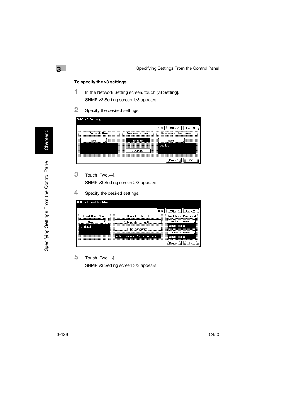 To specify the v3 settings, To specify the v3 settings -128 | Konica Minolta BIZHUB C450 User Manual | Page 239 / 396