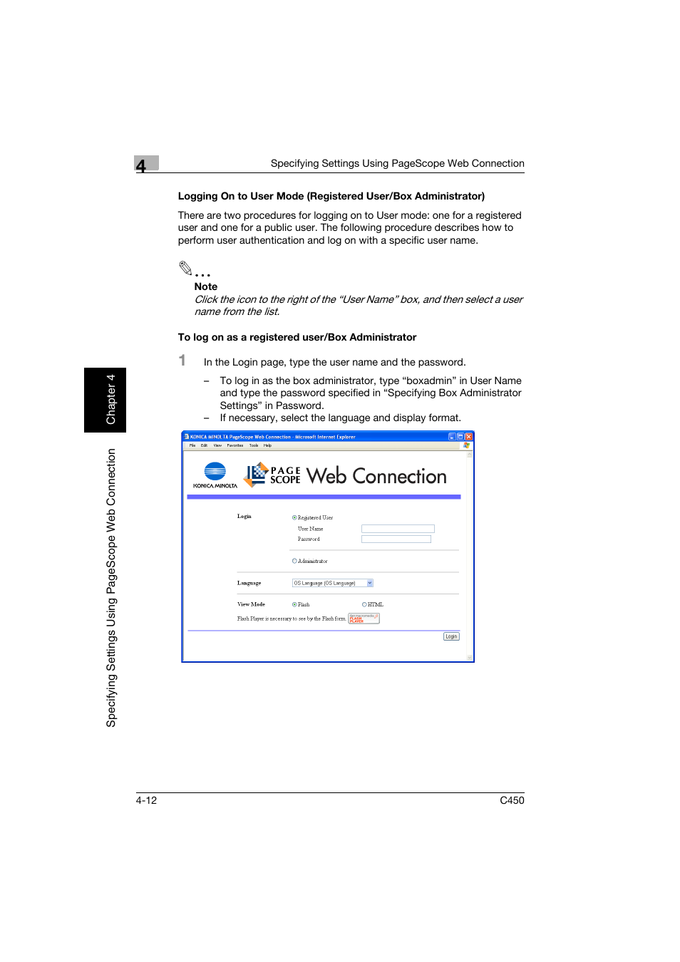 To log on as a registered user/box administrator | Konica Minolta BIZHUB C450 User Manual | Page 271 / 396